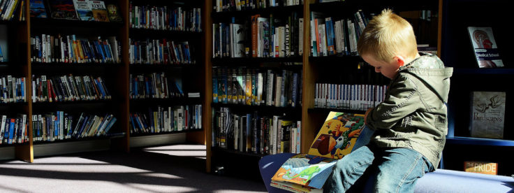 boy reading at a library
