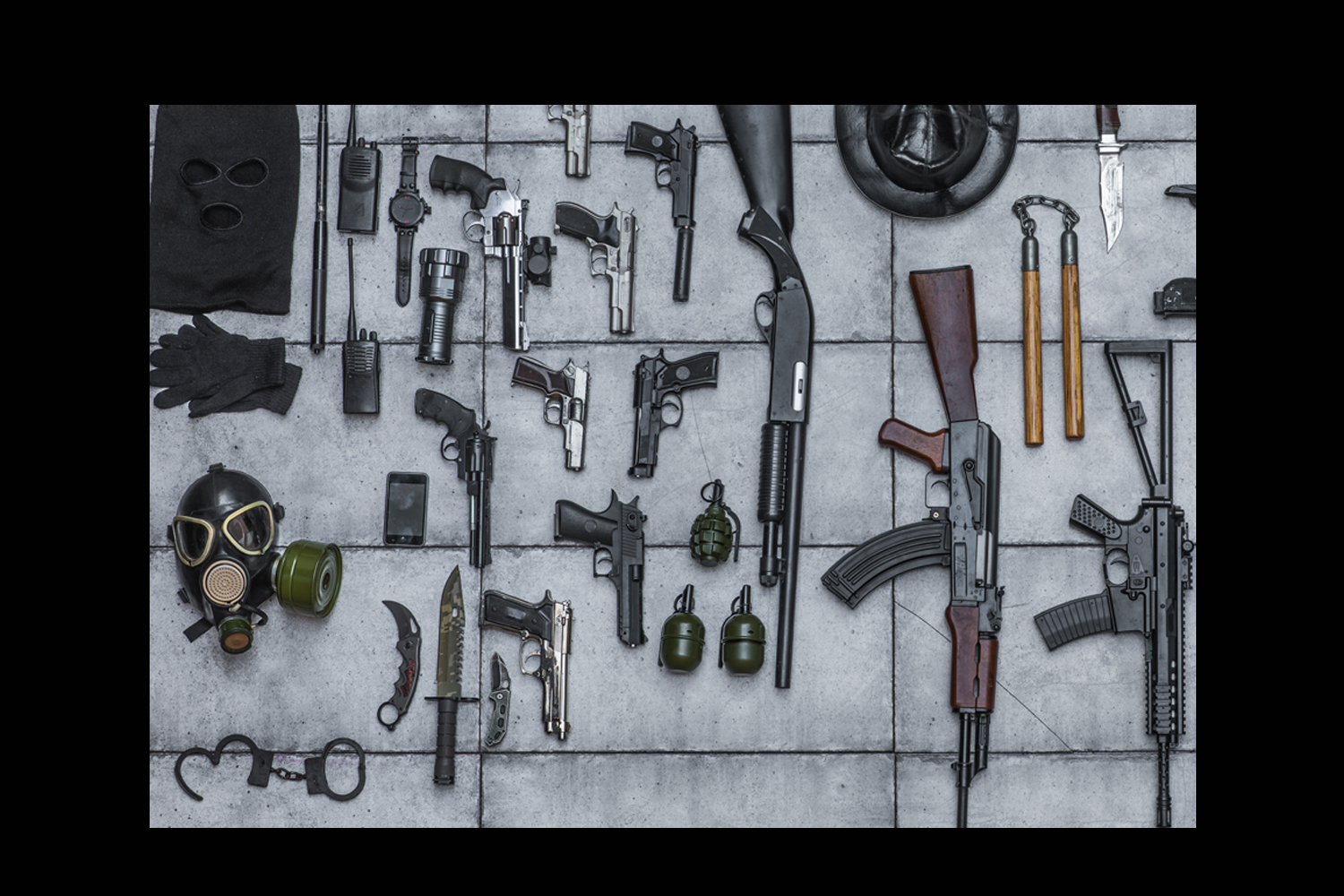 Variety of weapons.